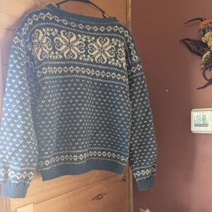 Handmade Blue Patterned Knit Sweater